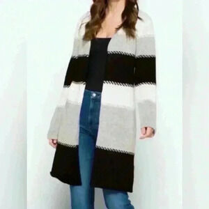 NWT Stitch Fix Fortune + Ivy Adeline Cardigan Open Front~gray, black,& white~XS